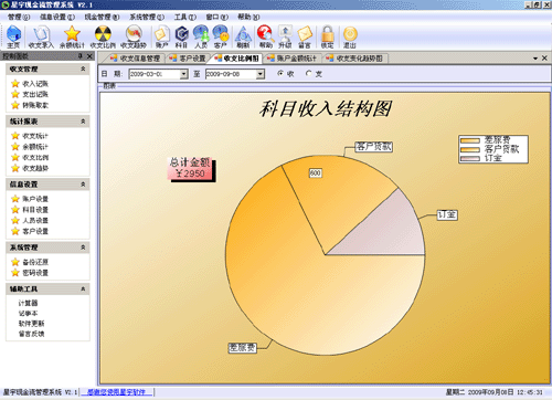 星宇免费现金管理软件 收支科目饼图截图