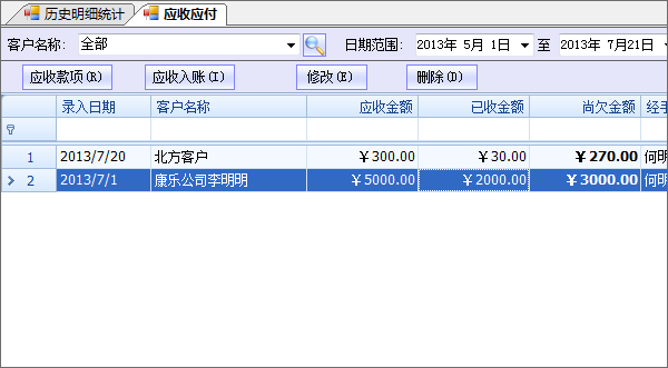 应收入账登记后应收款项单据